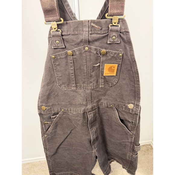 Carhartt Custom utility Shortails Brown Duck Canvas Patchwork Workwear Overalls - Picture 3 of 11